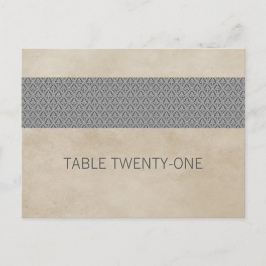 Gris Rustique Damask Numéro de table Carte postale (Devant)