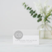 Gris rustique Gris rayures Cercle Monogramme Carte (Debout devant)