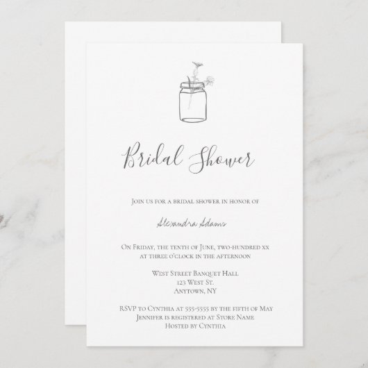 Gris rustique mason jarre nuptiale invitations dou (Devant / Derrière)