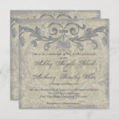 Gris Sable Grunge Baroque Floral Faire-part de mar (Devant / Derrière)