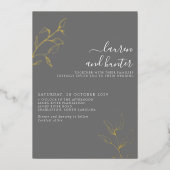 Gris Script Gold Botanique Mariage Foil Invitation (Recto)