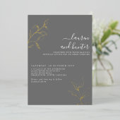 Gris Script Gold Botanique Mariage Foil Invitation (Debout devant)