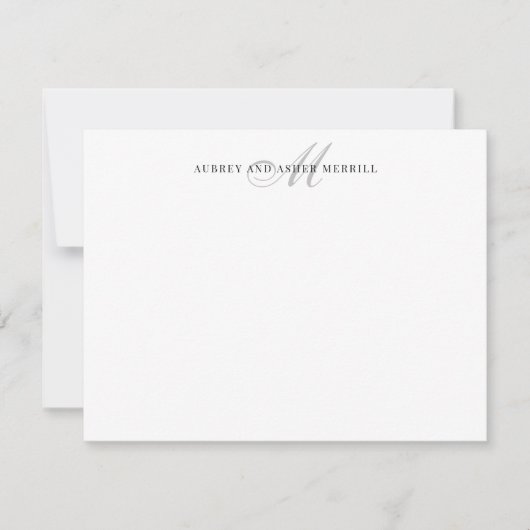 Gris Script Monogramme Moderne Stationnote Carte (Devant)