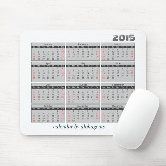 Gris simple de tapis de souris de 2015 calendriers (Avec souris)