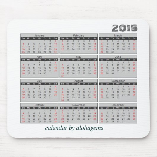 Gris simple de tapis de souris de 2015 calendriers (Devant)