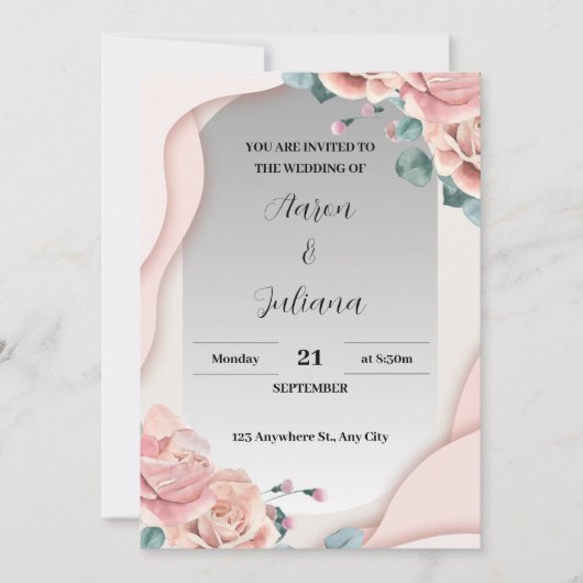 Gris simple et rose Faire-part de mariage (Devant)