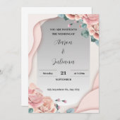 Gris simple et rose Faire-part de mariage (Devant / Derrière)