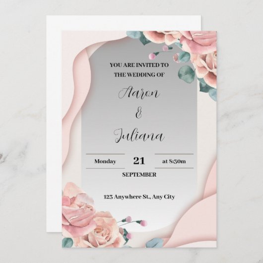 Gris simple et rose Faire-part de mariage (Devant / Derrière)