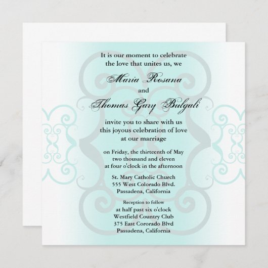 Gris simplement turquoise de faire-part de mariage (Devant / Derrière)