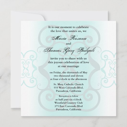 Gris simplement turquoise de faire-part de mariage (Devant)