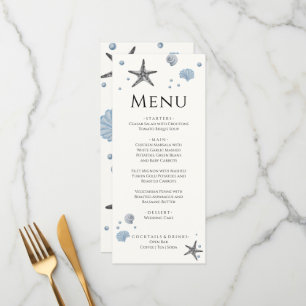 Gris Starfish Blue Shells Beach Menu de mariage
