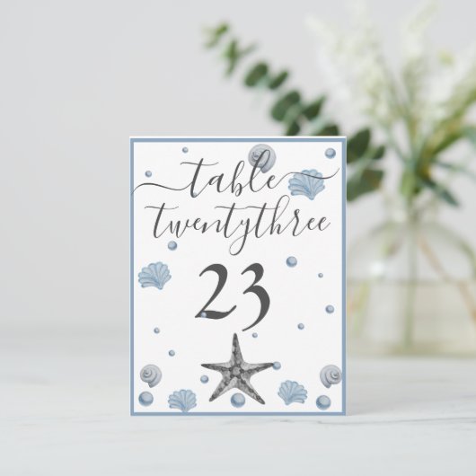 Gris Starfish Blue Shells Plage Mariage Merci (Debout devant)