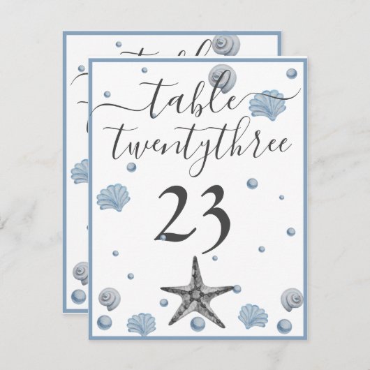 Gris Starfish Blue Shells Plage Mariage Merci (Devant / Derrière)