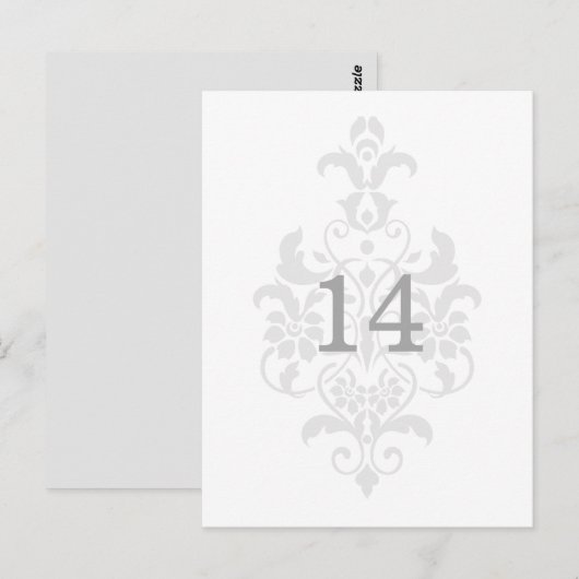 Gris Subtil Damask Numéro de table Carte postale (Devant / Derrière)