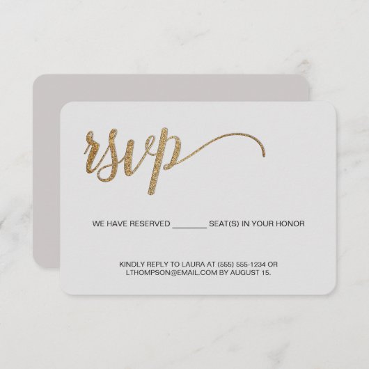 Gris taupe Or RSVP pas d'envoi Siège réservé (Devant / Derrière)