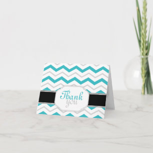 Gris & Turquoise Chevron Trendy Merci Cartes