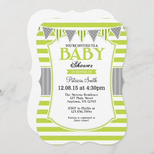 Gris vert citron citron Baby shower Invitation (Devant / Derrière)