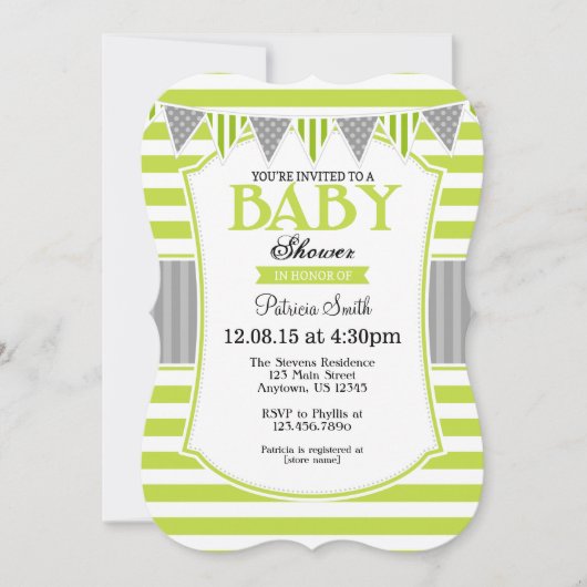 Gris vert citron citron Baby shower Invitation (Devant)