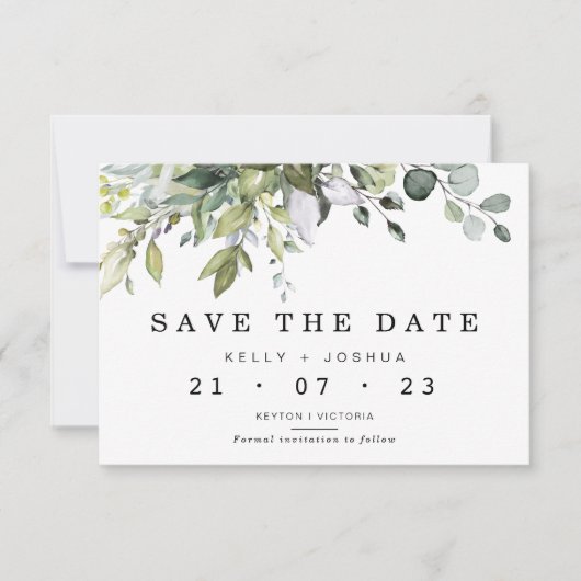 Gris Vert Foliage Mariage Enregistrer La Carte Dat (Devant)