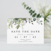 Gris Vert Foliage Mariage Enregistrer La Carte Dat (Debout devant)