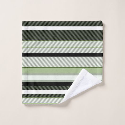 Gris, vert, rayures blanches. (Gant de toilette)