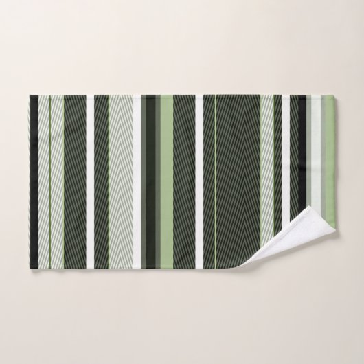 Gris, vert, rayures blanches. (Serviette à main)