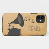 Gris Vintage Gramophone BT iPhone 5 Coque (Dos (Horizontal))
