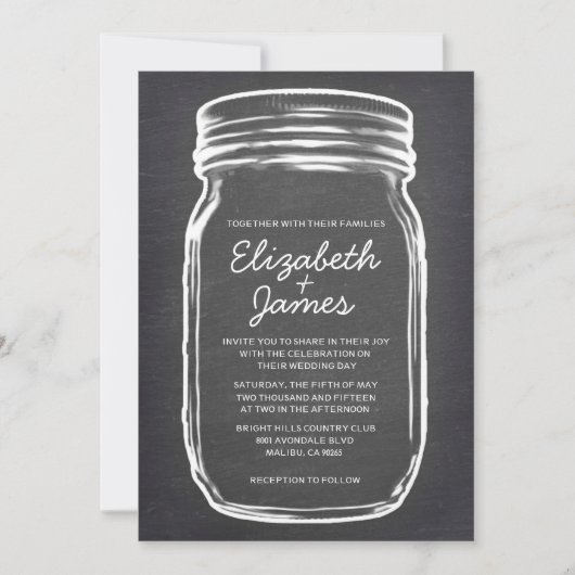 Gris Vintage Mason Jar Mariage Invitations (Devant)
