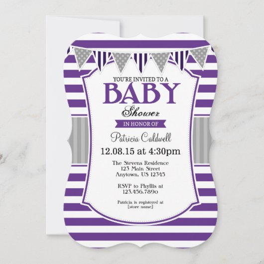 Gris Violet Gris Baby shower Invitation (Devant)