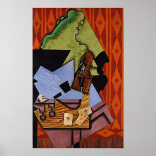 GRIS - Viool en speelkaarten op een tafel Poster