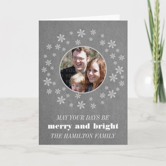 Gris Whimsical Snowflakes Carte photo de vacances (Devant)