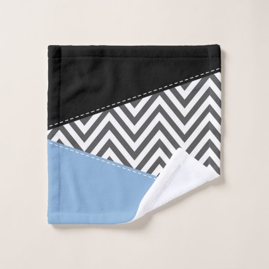 Gris Zigzag, Gris Chevron, Motif Zigzag, Bleu (Gant de toilette)