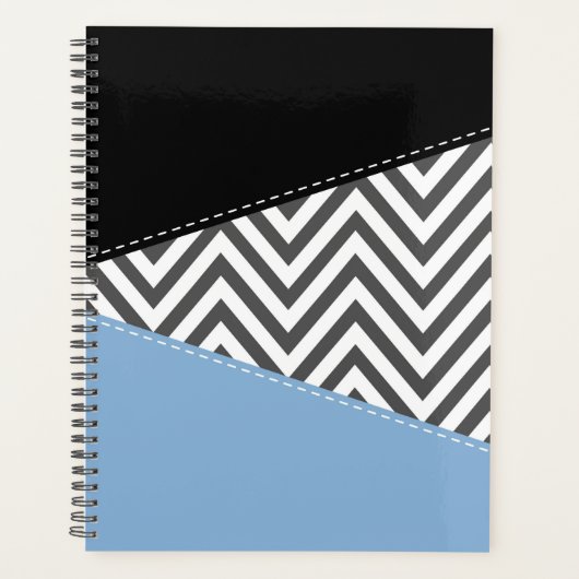 Gris Zigzag, Gris Chevron, Motif Zigzag, Bleu (Devant)