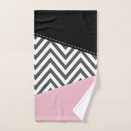 Gris Zigzag, Gris Chevron, Motif Zigzag, Rose (Serviette à main)