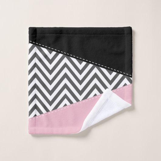 Gris Zigzag, Gris Chevron, Motif Zigzag, Rose (Gant de toilette)