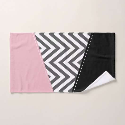 Gris Zigzag, Gris Chevron, Motif Zigzag, Rose (Serviette à main)