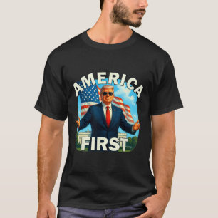 Gritty Bold Retro Politieke Slogan America First D T-shirt