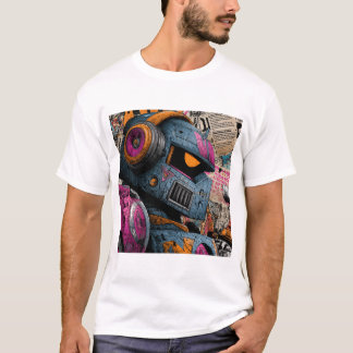 Gritty Graffiti Robot met Koptelefoon — Street Art T-shirt