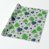 Gritty Love harten groen en blauw Cadeaupapier (Uitgerold)