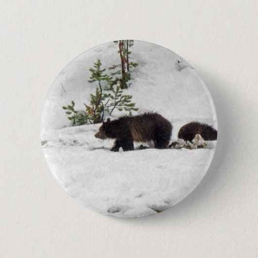 Grizzlies in de sneeuw ronde button 5,7 cm (Voorkant)