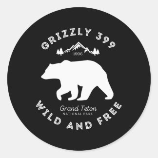 Grizzly 399 Wild Free Grand Teton National Park Ronde Sticker