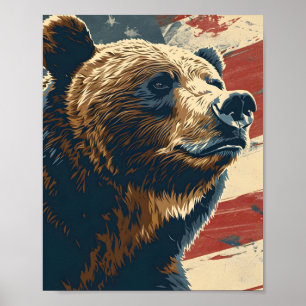 Grizzly Amerikaanse vlag Poster