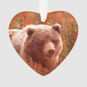 Grizzly Bear Cub dans Fireweed Peinture Art de la