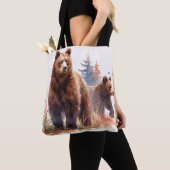 Grizzly Bear Family Watercolor - Country Stroll Draagtas (Dichtbij)