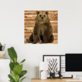 Grizzly Bear Houten Blokhut Stijl Poster (Thuiskantoor)