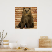 Grizzly Bear Houten Blokhut Stijl Poster (Keuken)