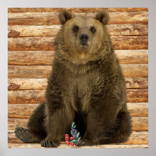 Grizzly Bear Houten Blokhut Stijl Poster (Voorkant)