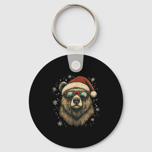 Grizzly Bear Santa Hat Funny Cute Animal Lover Chr Sleutelhanger (Voorkant)