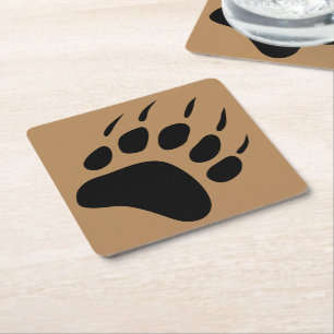 Grizzly Beer Black Paw Print Barware Vierkante Kartonnen Onderzetter
