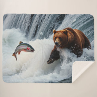 grizzly Beer catching salmon Sherpa Deken